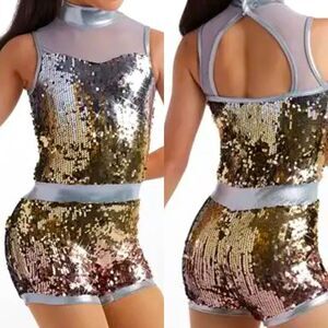 WEISSMAN Dance Costume gold ombre sequin biketard Party Party Party 16242 MA